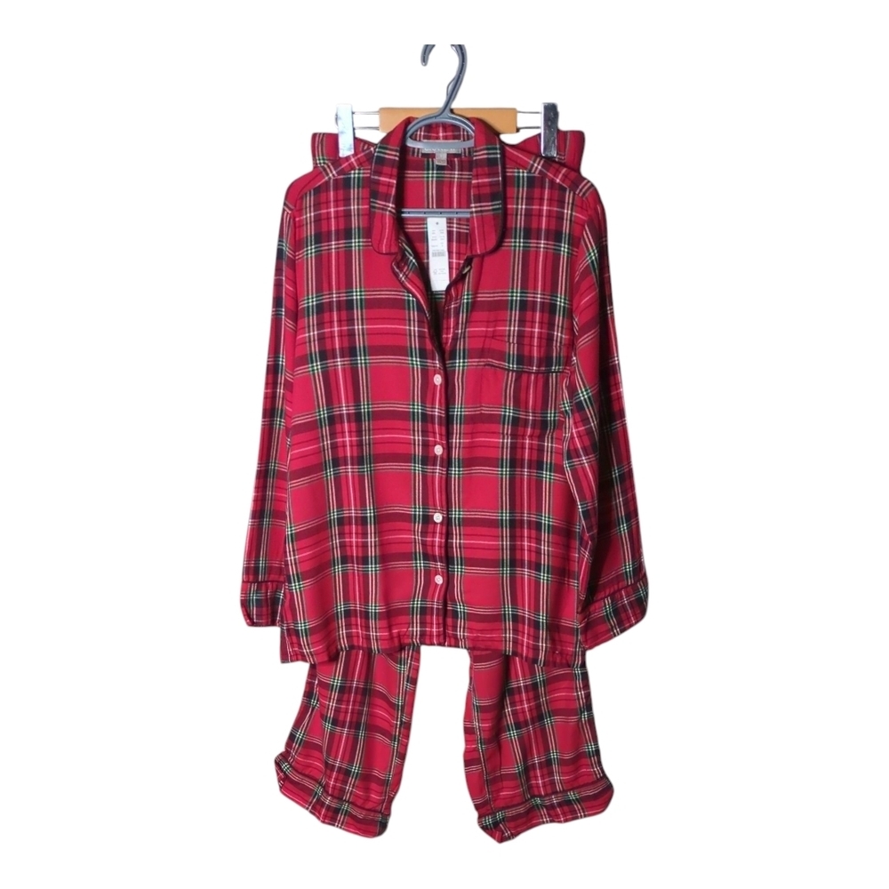 NWT J.Crew Long-sleeve Lightweght iFlannel Pajama Set Good‎ Tidings Plaid Sz Sm